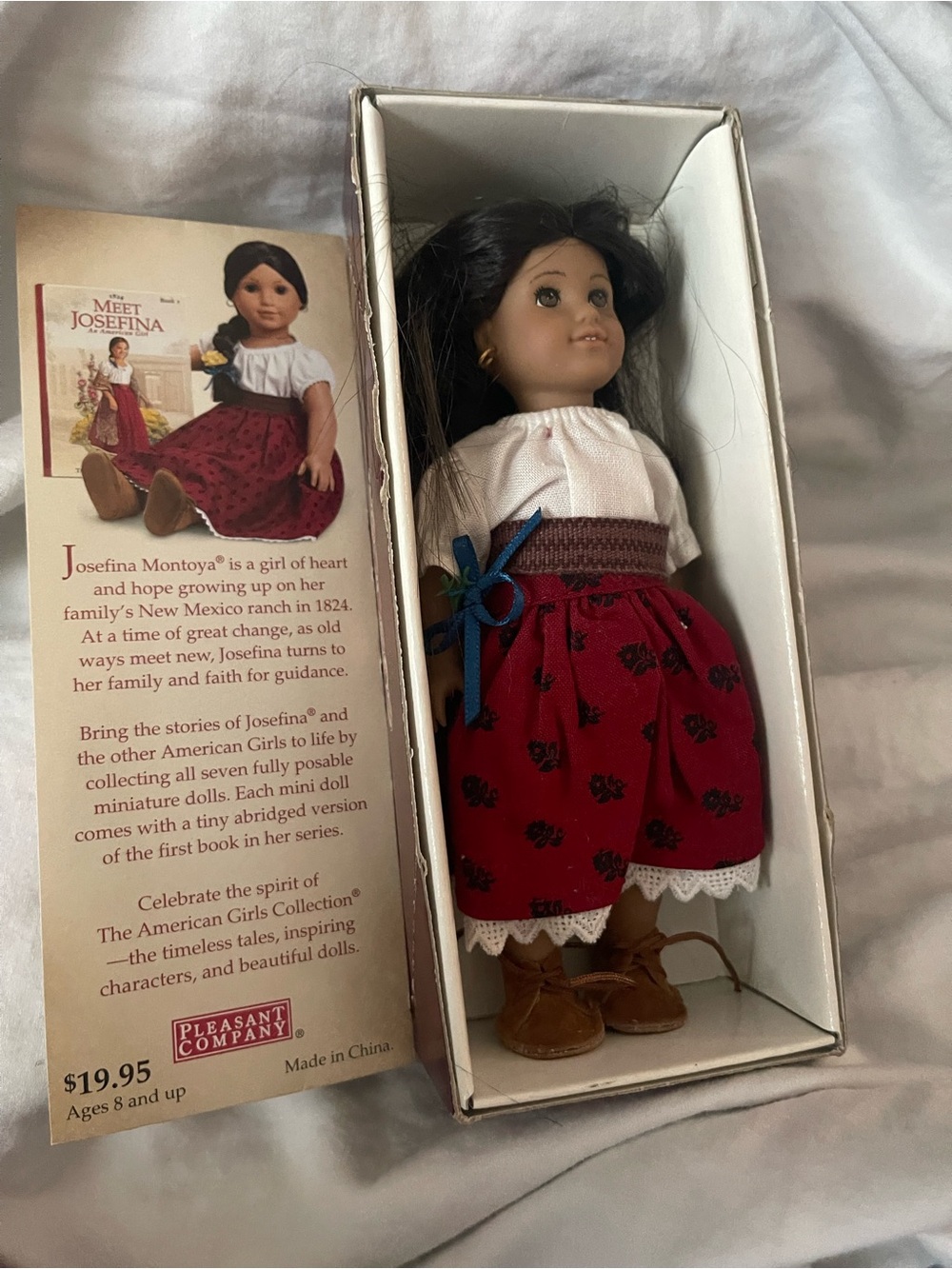 American Girl Josefina Mini Doll in Red Patterned Skirt with Blue Ribbon